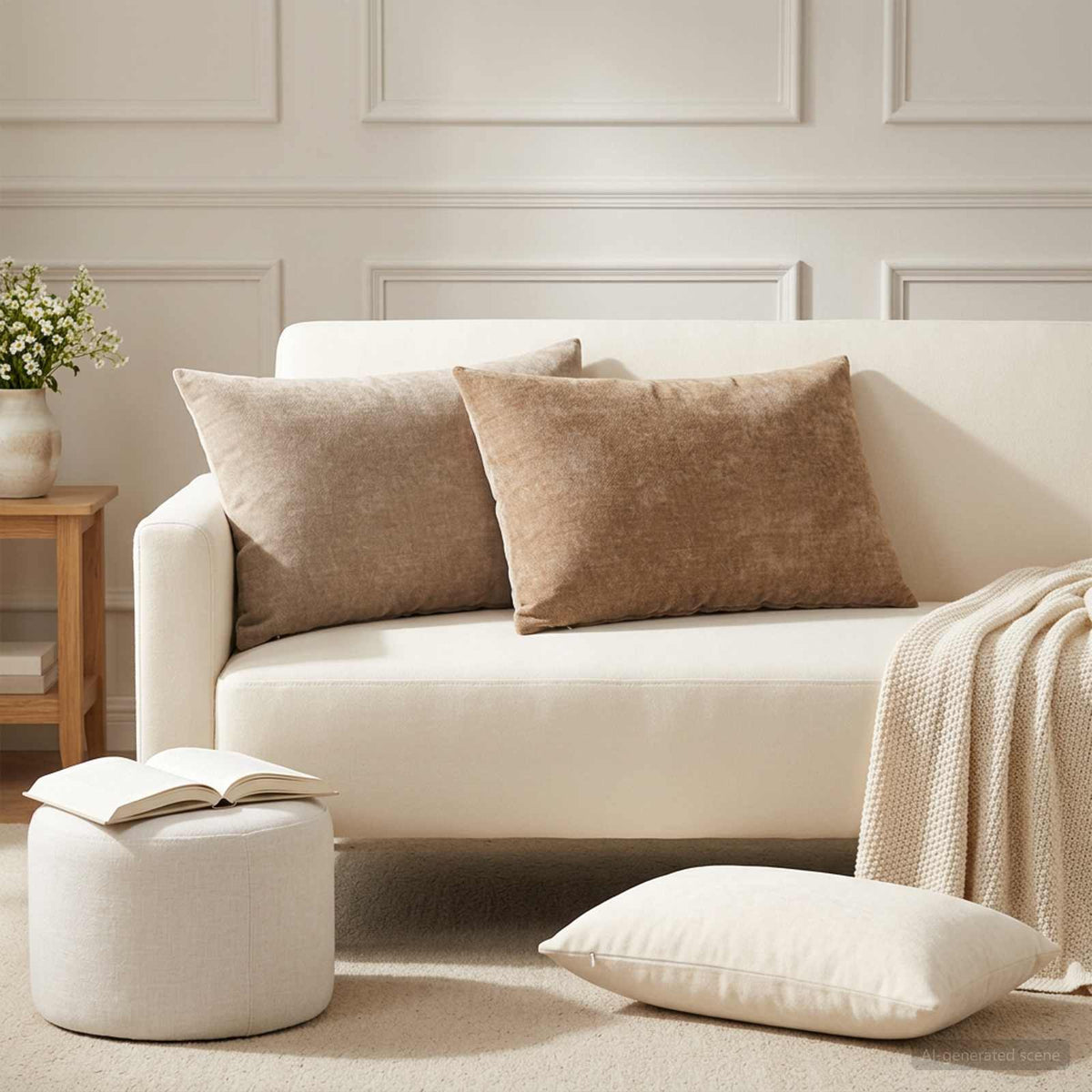 Cushion Cover 6 pcs HEERLEN Taupe 50 x 75 cm Chenille Fabric