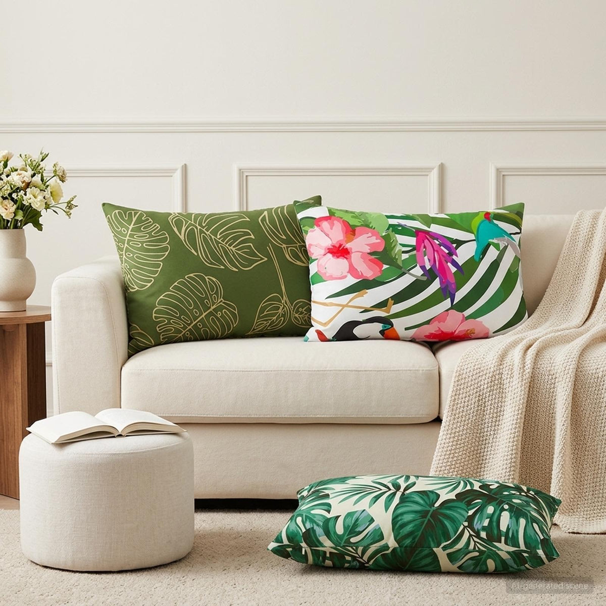 Cushion with Pillow HEERLEN 2 pcs Leaf Pattern Polyester