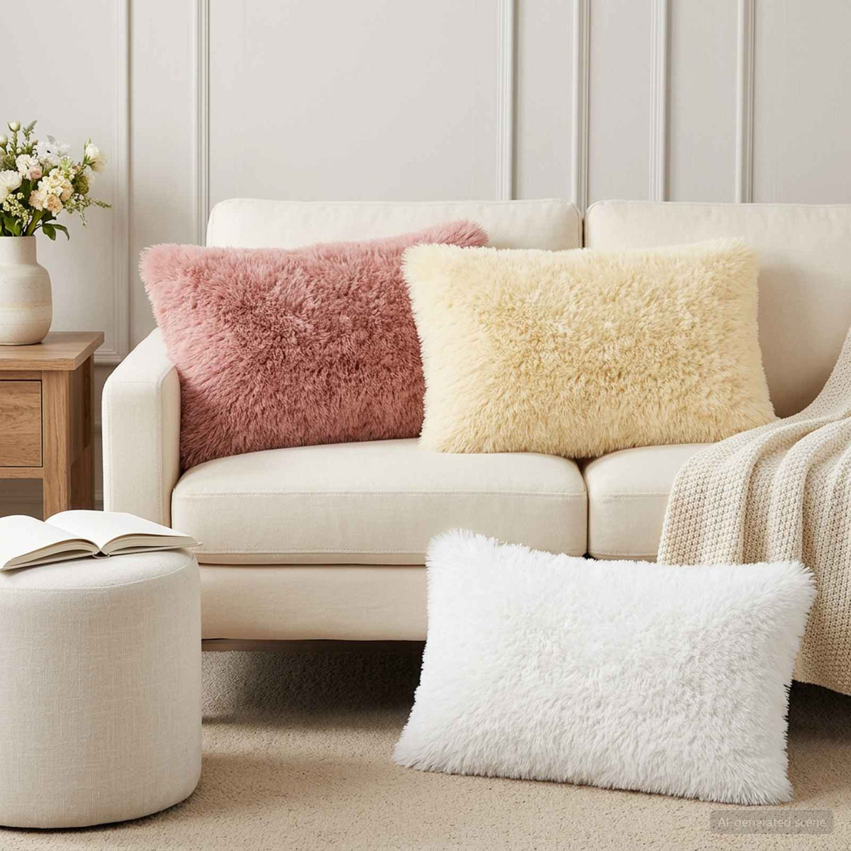 Cushion Cover 2 pcs HEERLEN Cream 50 x 80 cm PV Fleece