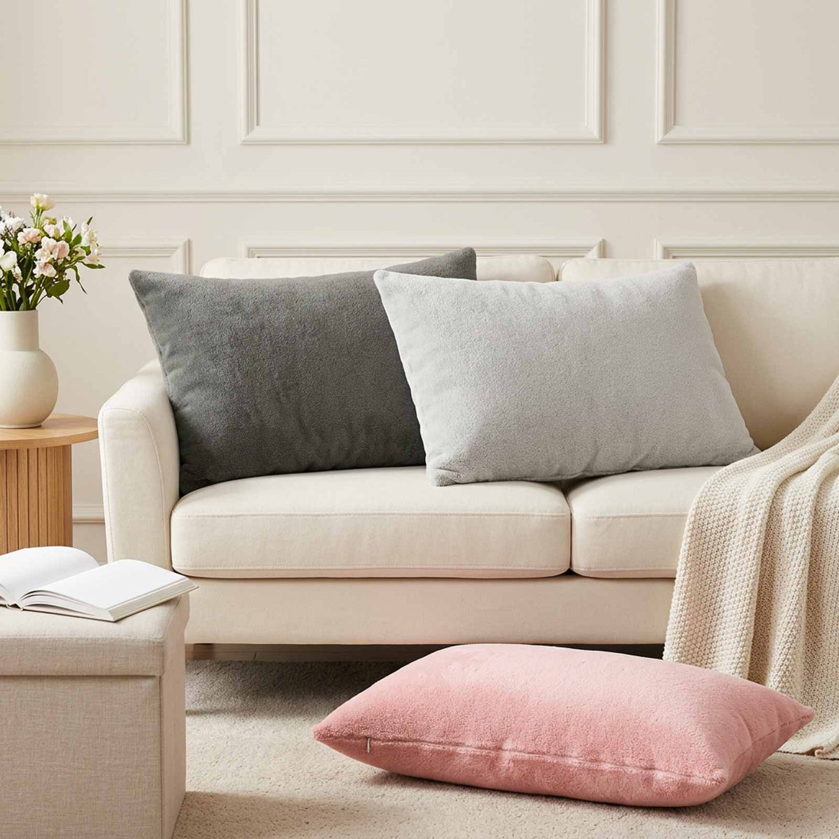 Cushion Cover 6 pcs HEERLEN Light Grey 50 x 75 cm Flannel