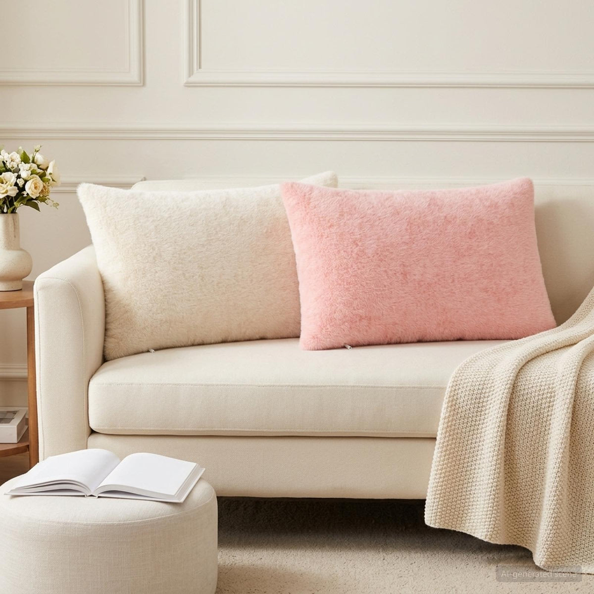 Cushion Cover 2 pcs HEERLEN White 50 x 70 cm Faux Rabbit Fur