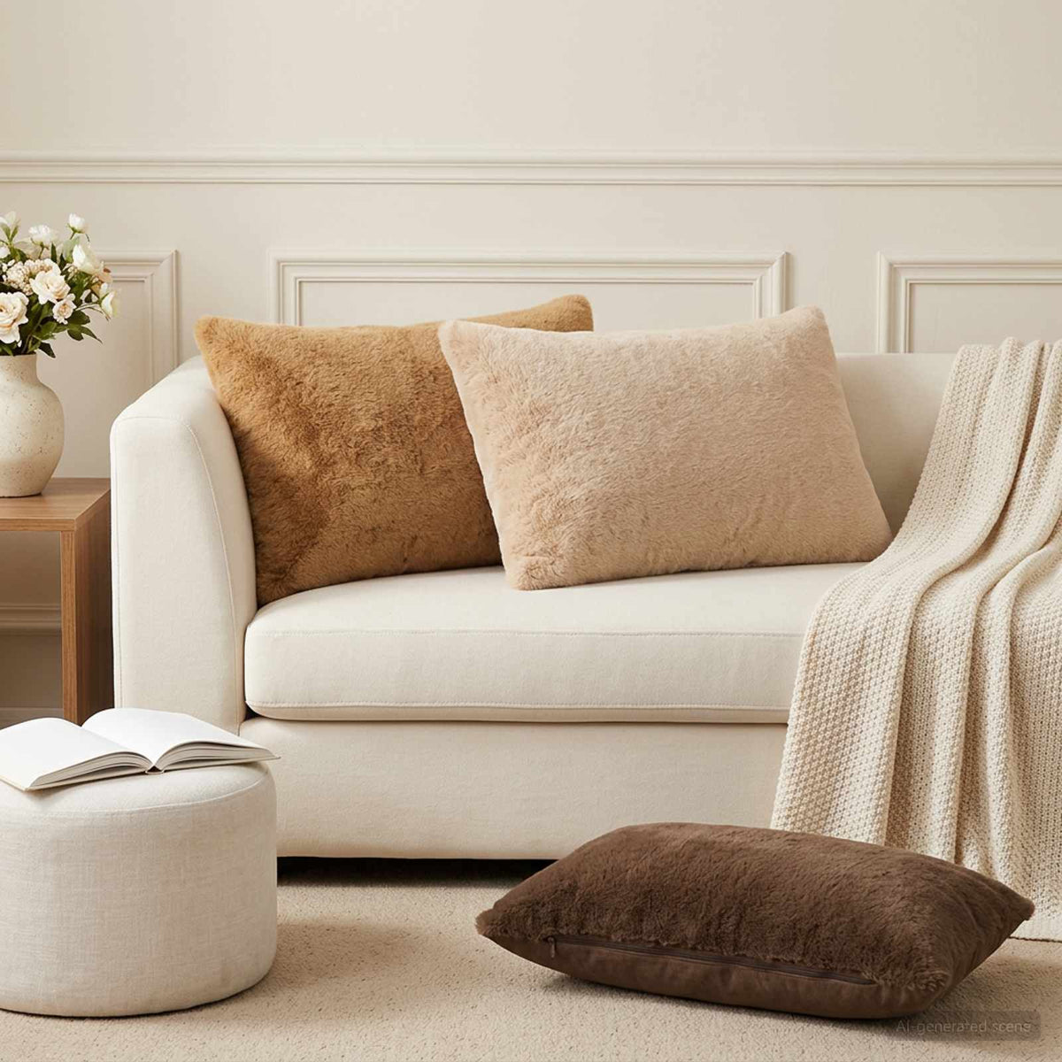 Cushion Cover 2 pcs HEERLEN Cream 50 x 80 cm Faux Rabbit Fur