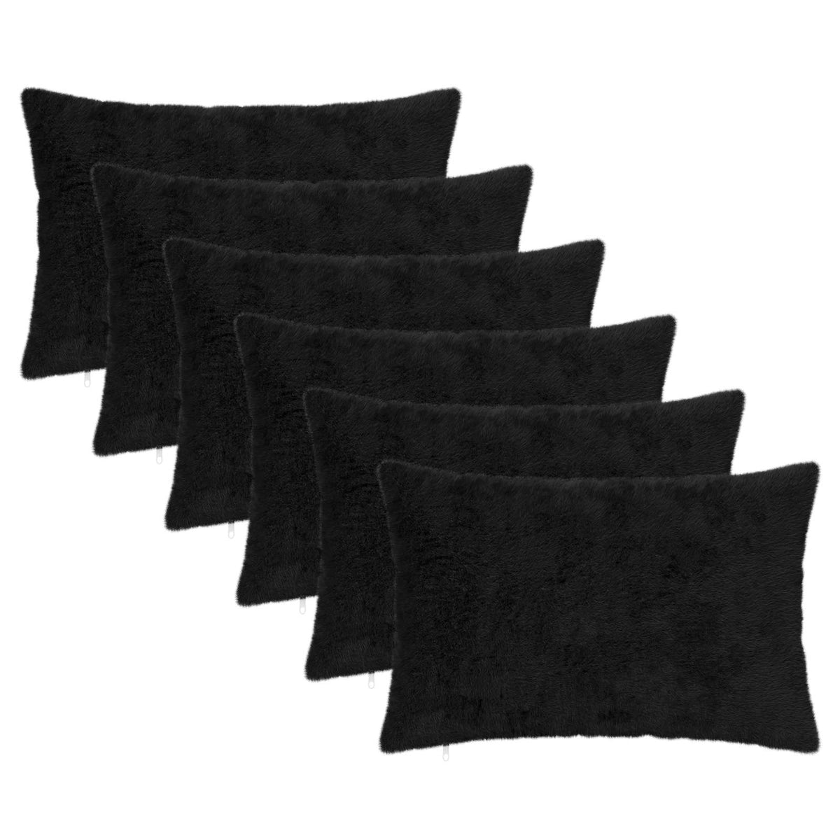 Cushion Cover 6 pcs HEERLEN Black 50 x 80 cm Faux Rabbit Fur