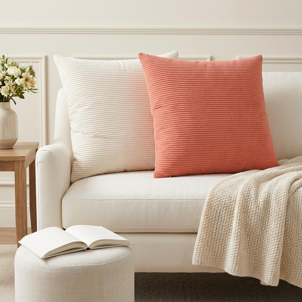 Cushion Cover 2 pcs HEERLEN Red Orange 60 x 60 cm Corduroy
