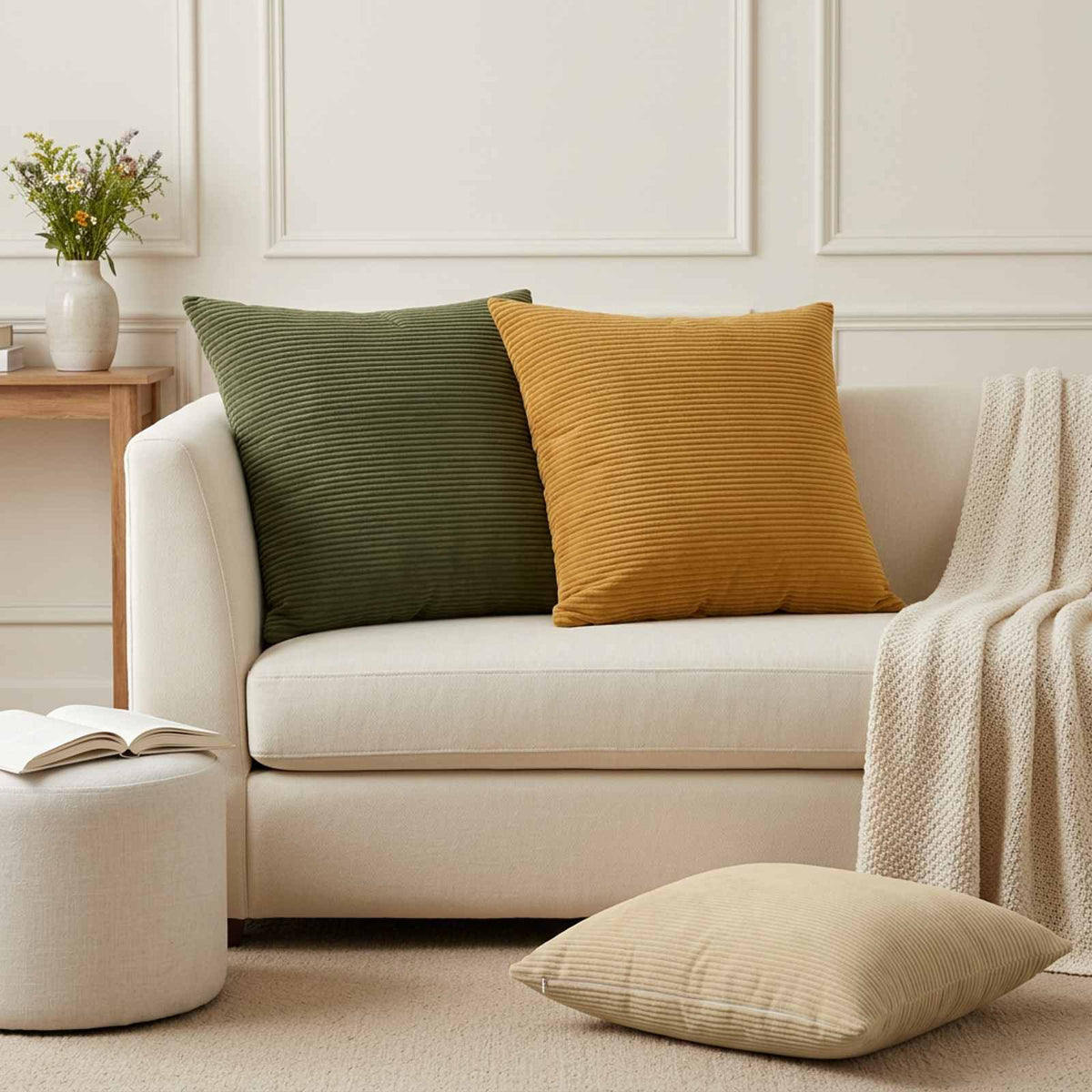 Cushion Cover 6 pcs HEERLEN Grey Green 60 x 60 cm Corduroy
