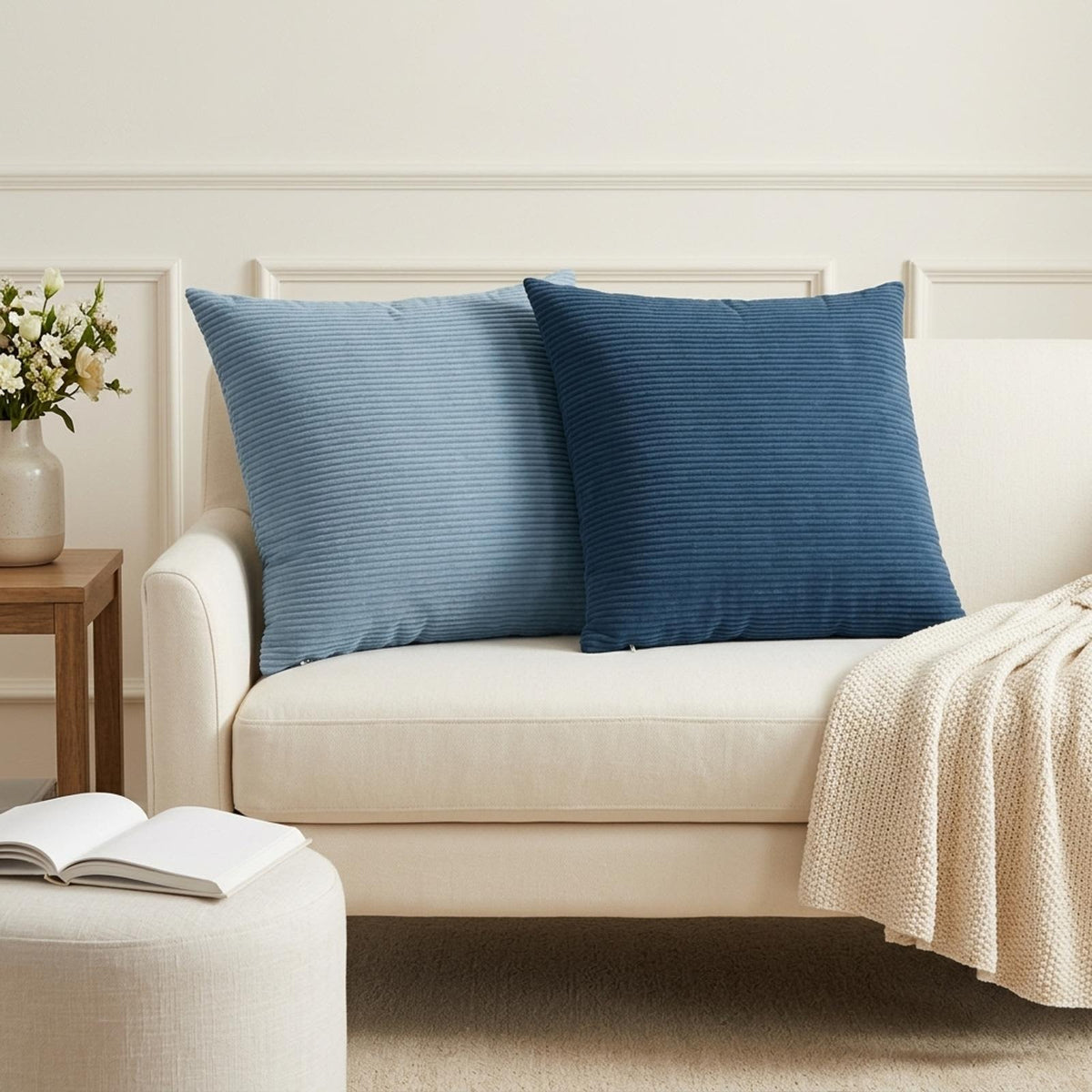 Cushion Cover 2 pcs HEERLEN Navy Blue 60 x 60 cm Corduroy