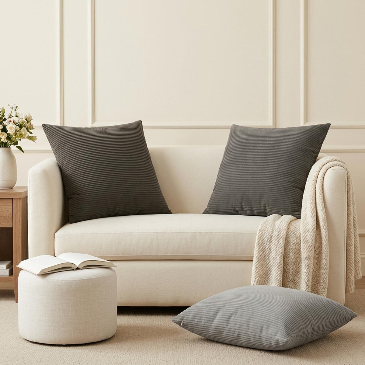 Cushion Cover 6 pcs HEERLEN Light Grey 55 x 55 cm Corduroy