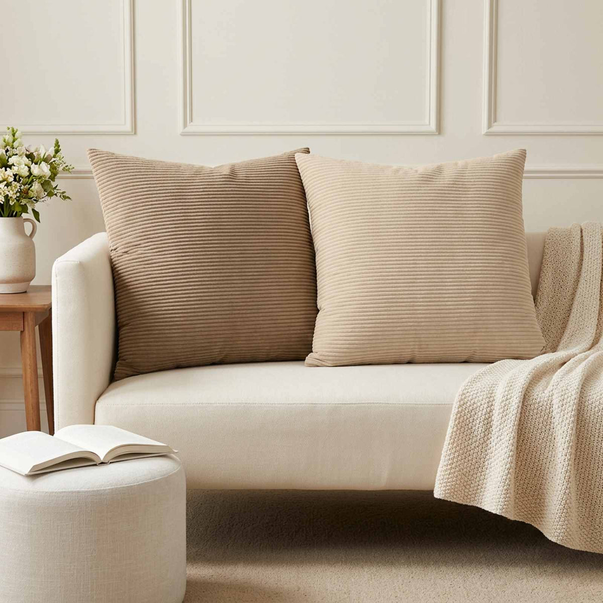 Cushion Cover 2 pcs HEERLEN Taupe 60 x 60 cm Corduroy