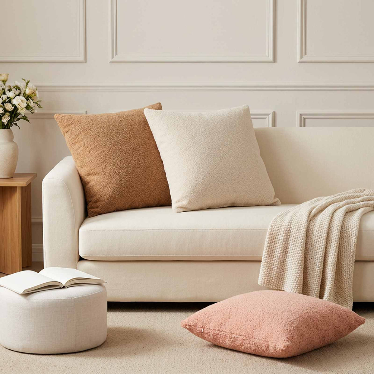 Cushion Cover 6 pcs HEERLEN Pink 60 x 60 cm Bouclé