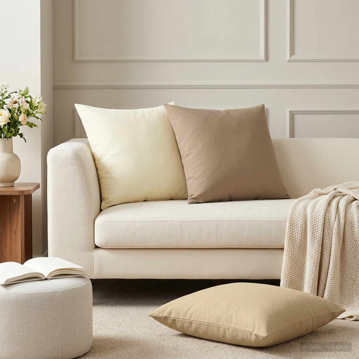 Cushion Cover 2 pcs HEERLEN Beige 60 x 60 cm Polyester