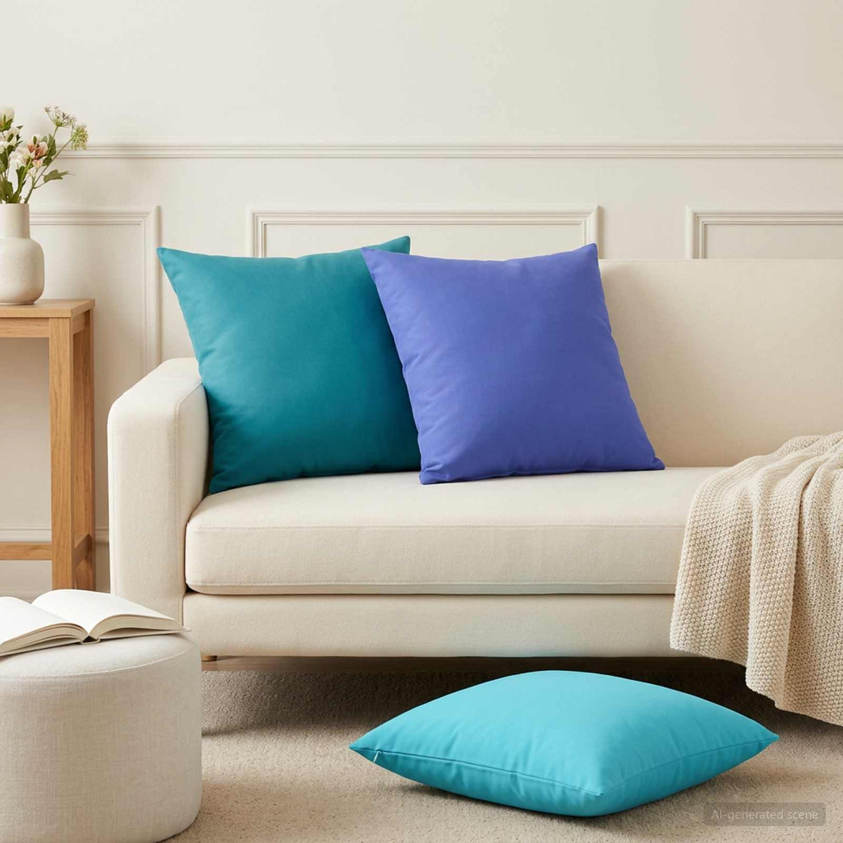 Cushion with Pillow HEERLEN 2 pcs Turquoise Polyester