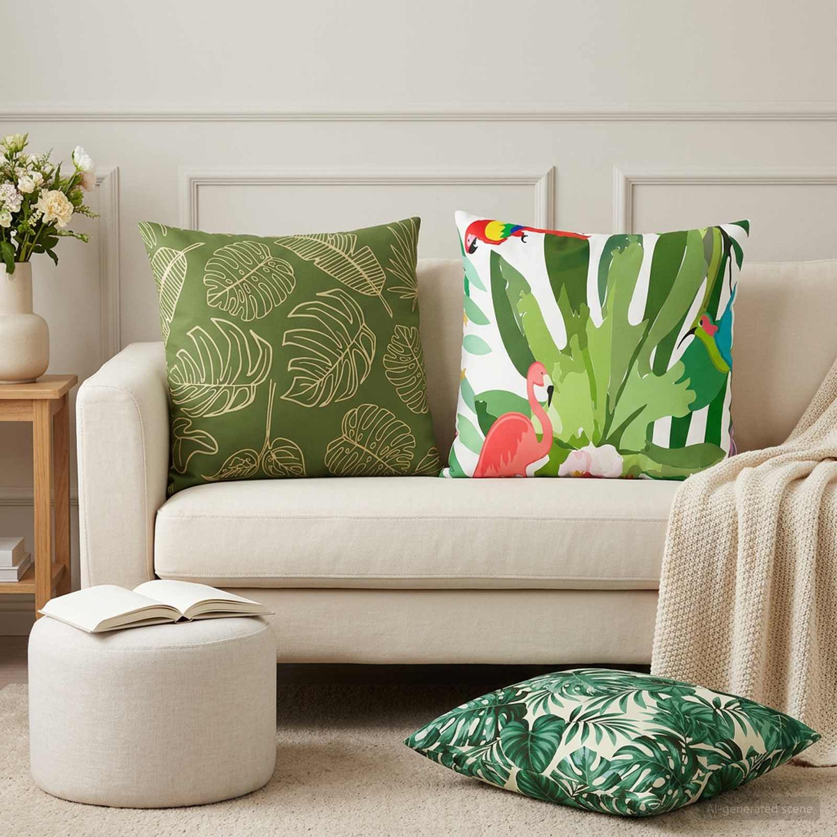 Cushion with Pillow HEERLEN 2 pcs Leaf Pattern Polyester