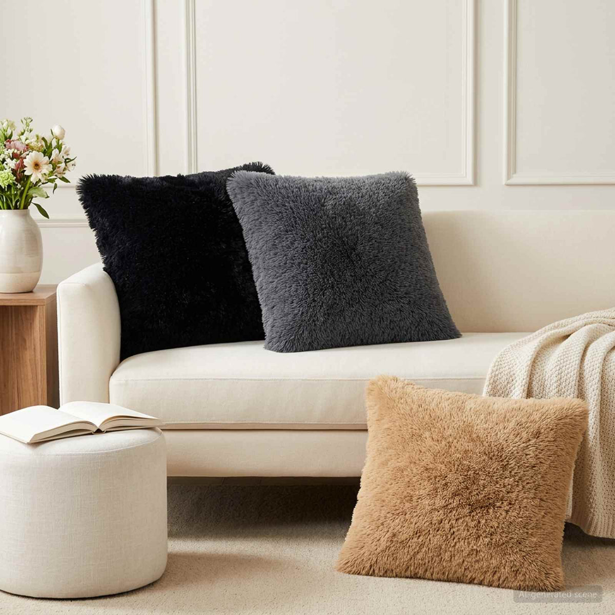Cushion Cover 2 pcs HEERLEN Taupe 60 x 60 cm PV Fleece