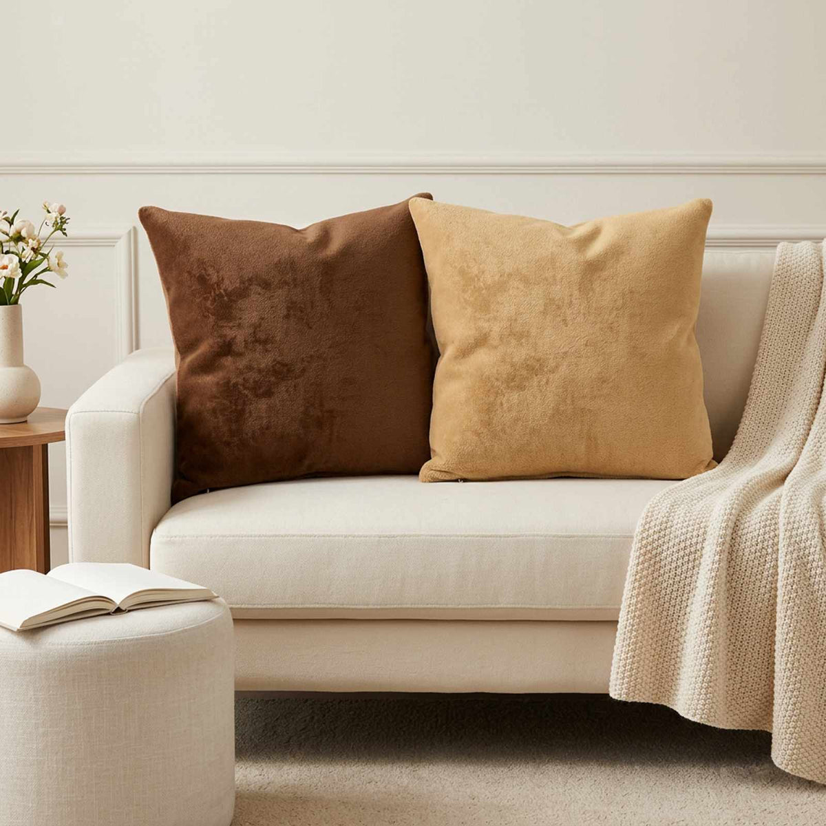 Cushion Cover 2 pcs HEERLEN Light Brown 60 x 60 cm Flannel
