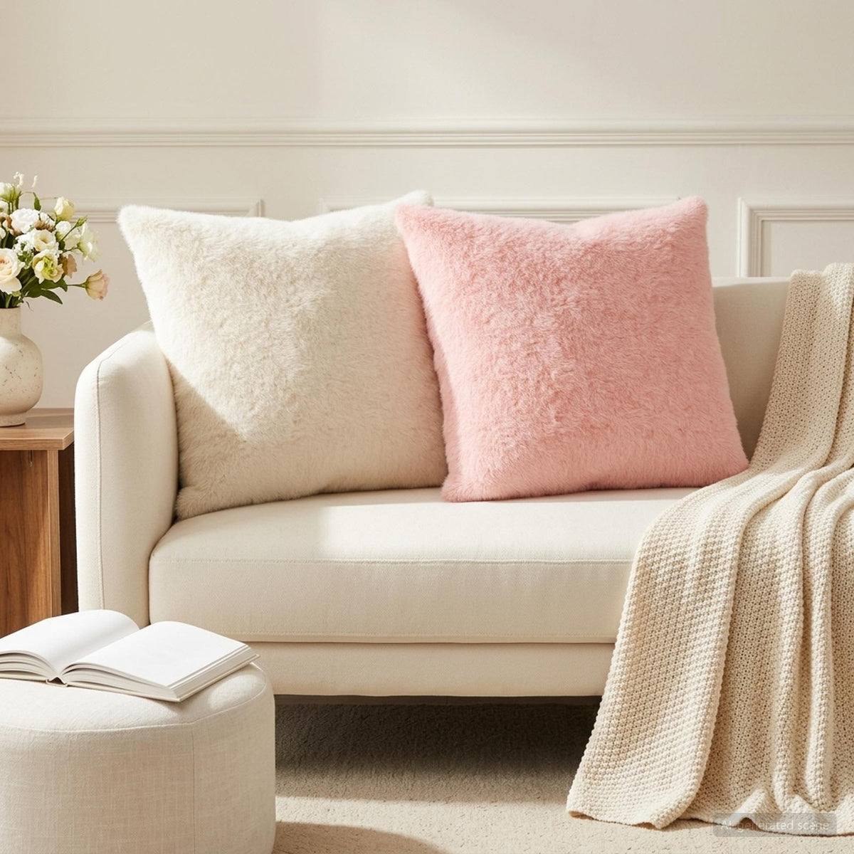 Cushion Cover 6 pcs HEERLEN Pink 55 x 55 cm Faux Rabbit Fur