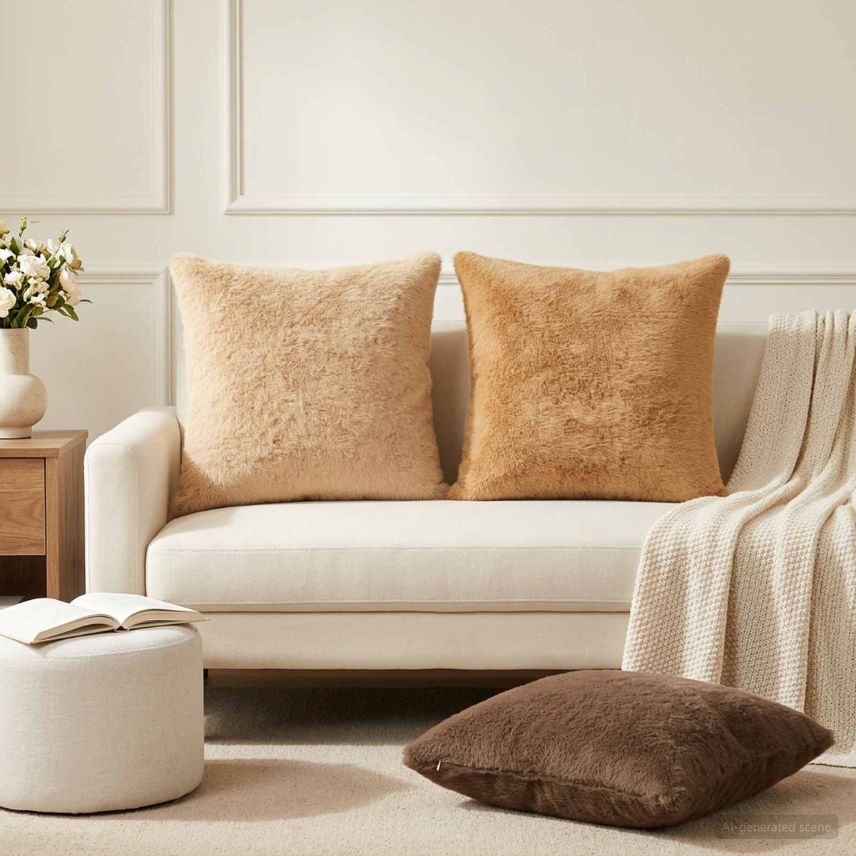 Cushion Cover 6 pcs HEERLEN Taupe 60 x 60 cm Faux Rabbit Fur