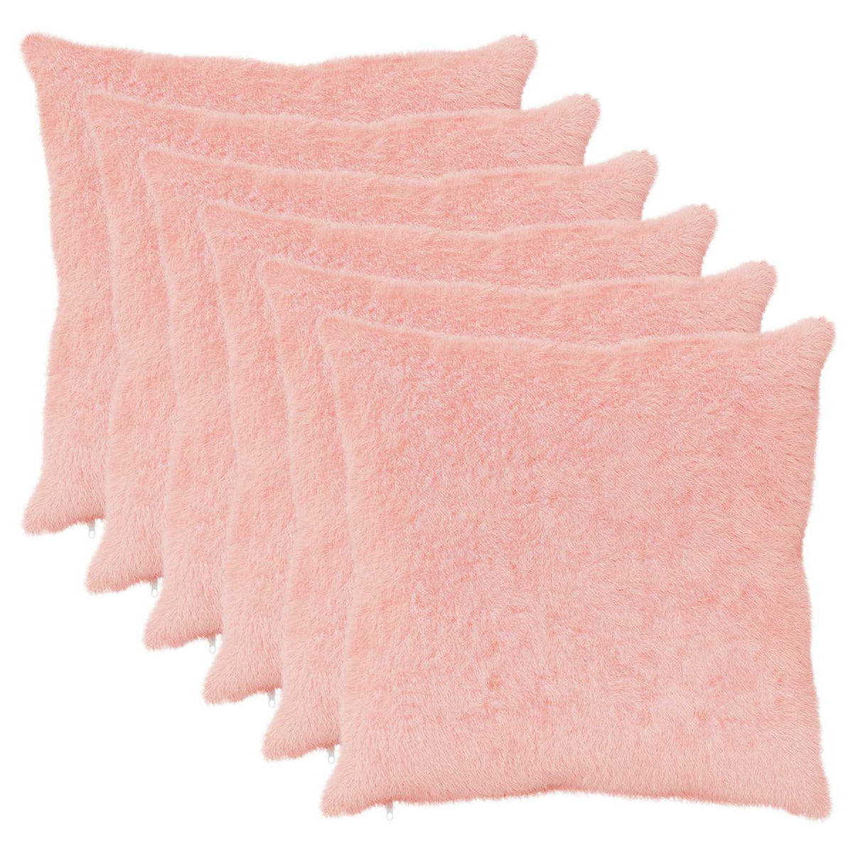 Cushion Cover 6 pcs HEERLEN Pink 55 x 55 cm Faux Rabbit Fur
