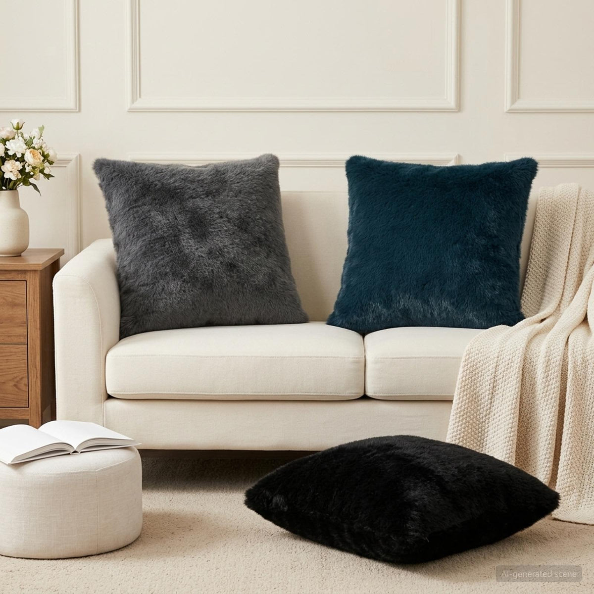 Cushion Cover 2 pcs HEERLEN Black 55 x 55 cm Faux Rabbit Fur