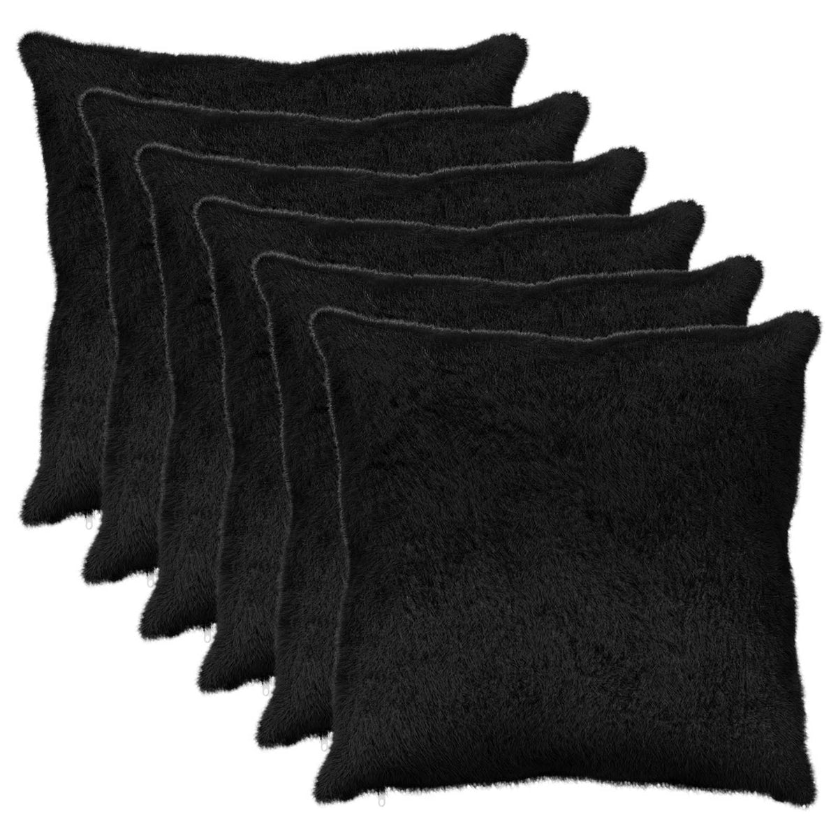 Cushion Cover 6 pcs HEERLEN Black 55 x 55 cm Faux Rabbit Fur