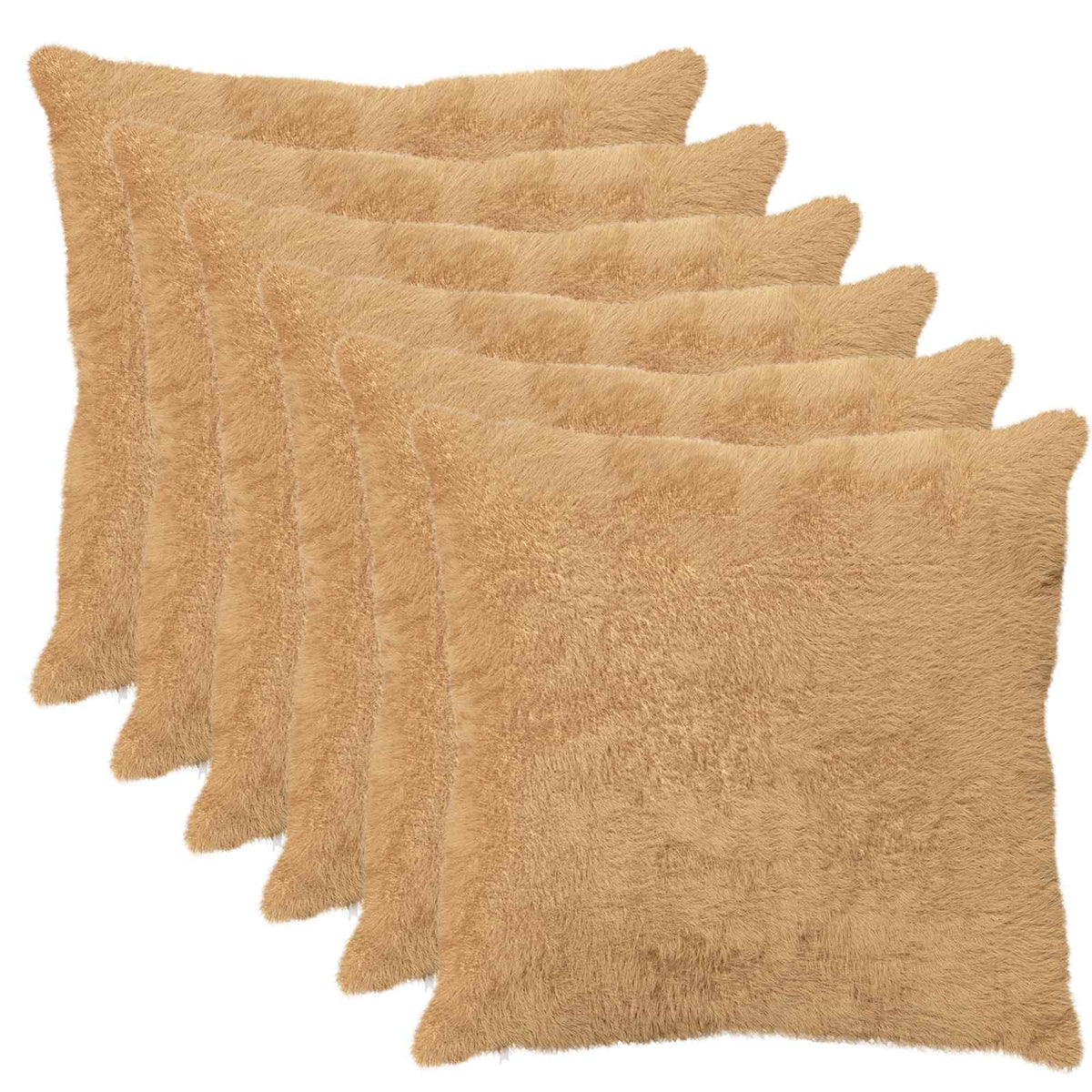Cushion Cover 6 pcs HEERLEN Taupe 60 x 60 cm Faux Rabbit Fur