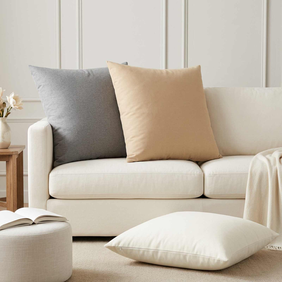 Cushion with Pillow HEERLEN 2 pcs Cream Fabric
