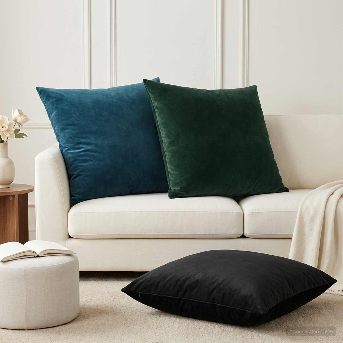 Cushion with Pillow HEERLEN 2 pcs Dark Green Velvet