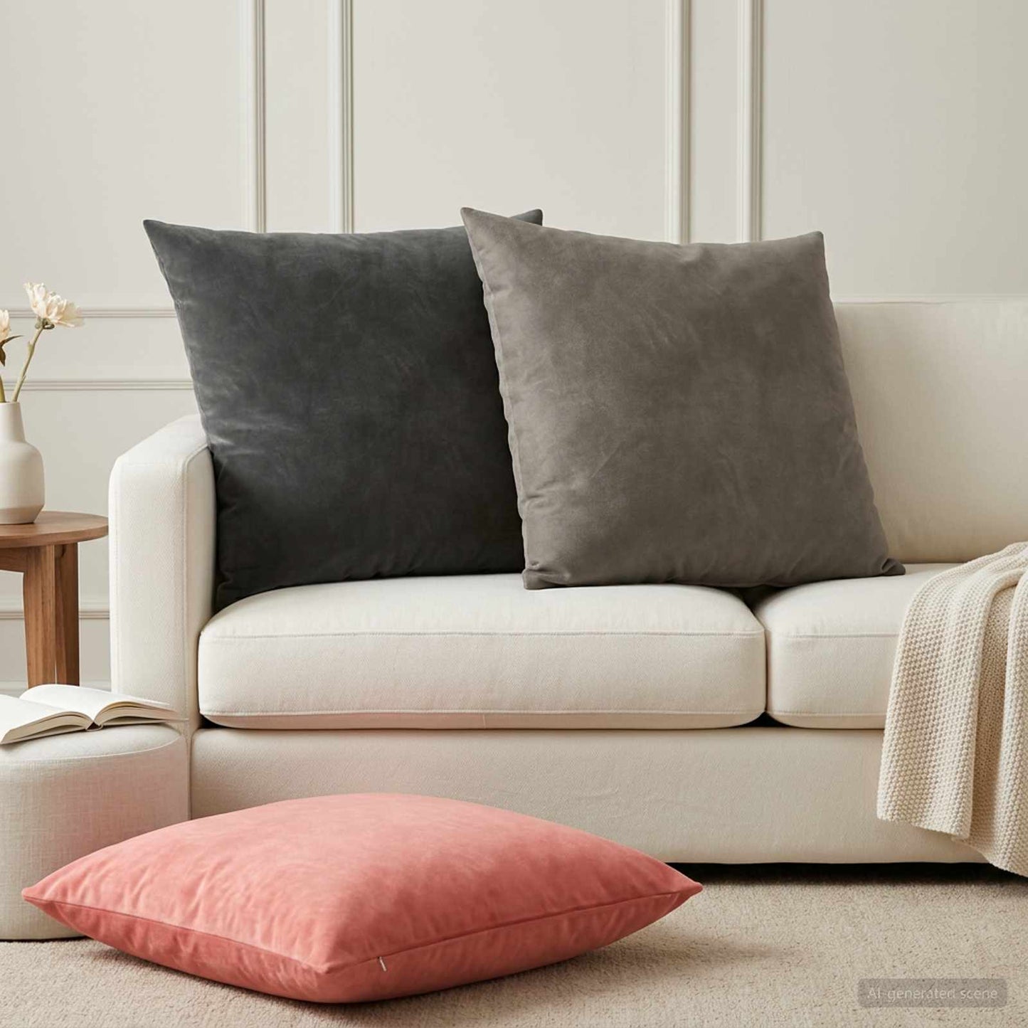 Cushion with Pillow HEERLEN 2 pcs Light Grey Velvet