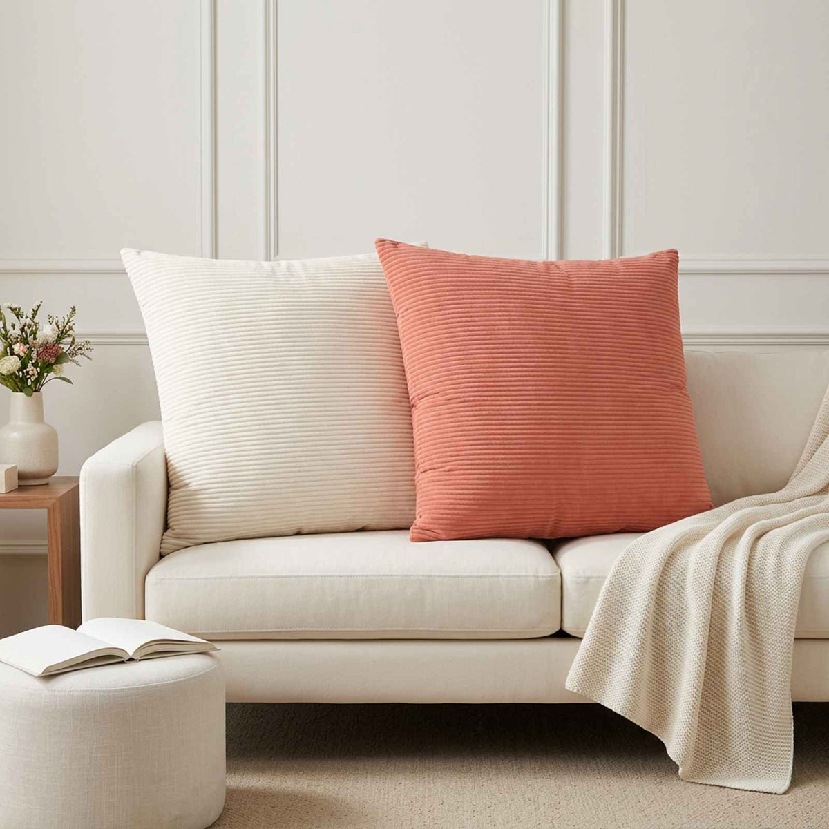Cushion Cover 2 pcs HEERLEN Red Orange 70 x 70 cm Corduroy