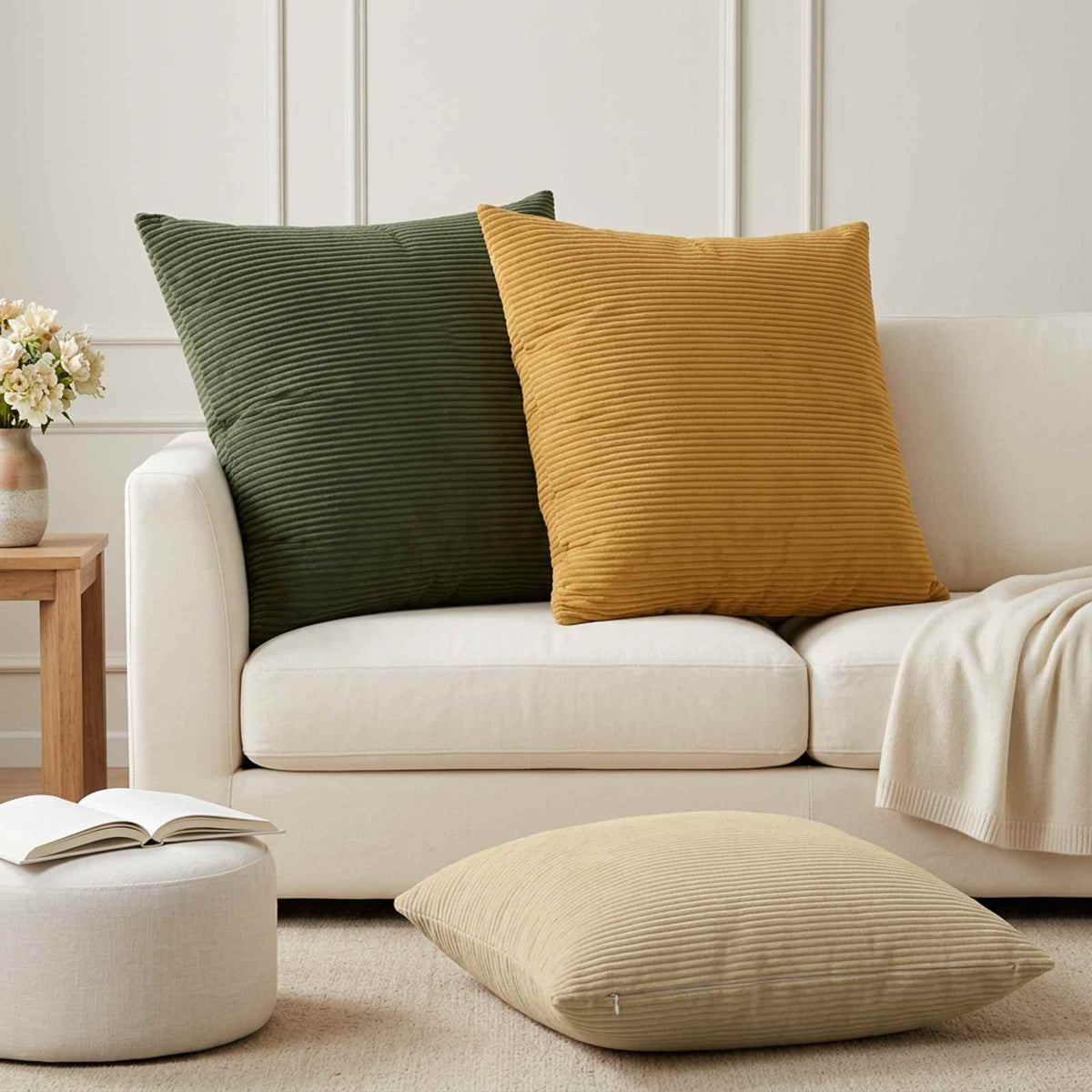 Cushion Cover 2 pcs HEERLEN Grey Green 70 x 70 cm Corduroy