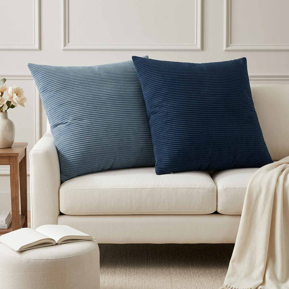 Cushion Cover 2 pcs HEERLEN Navy Blue 80 x 80 cm Corduroy