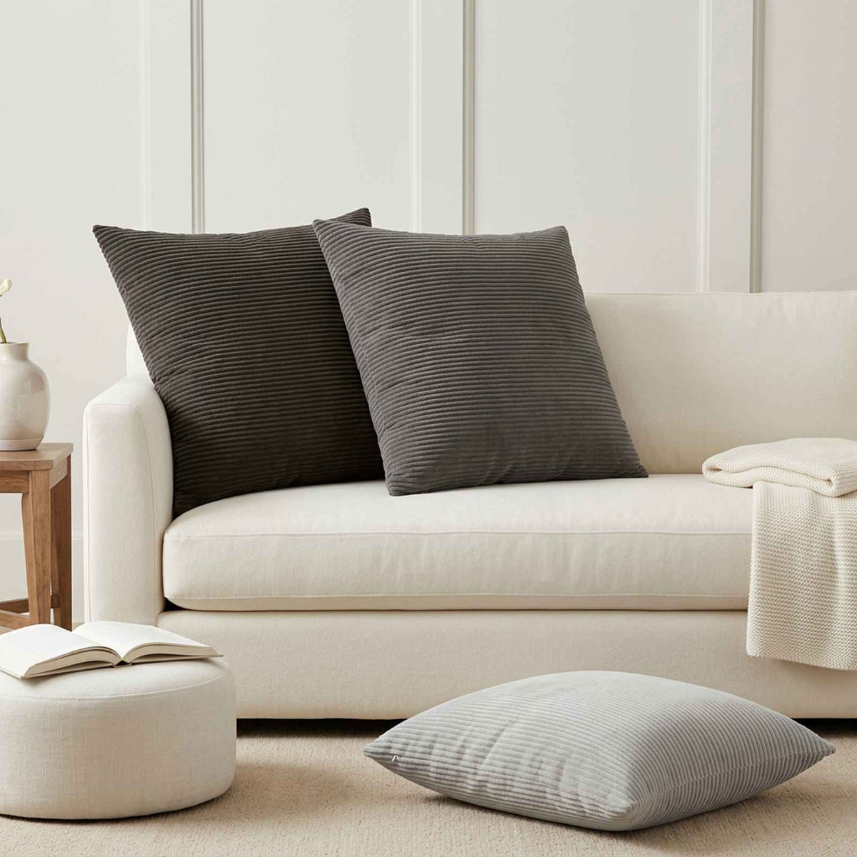 Cushion Cover 2 pcs HEERLEN Dark Grey 80 x 80 cm Corduroy
