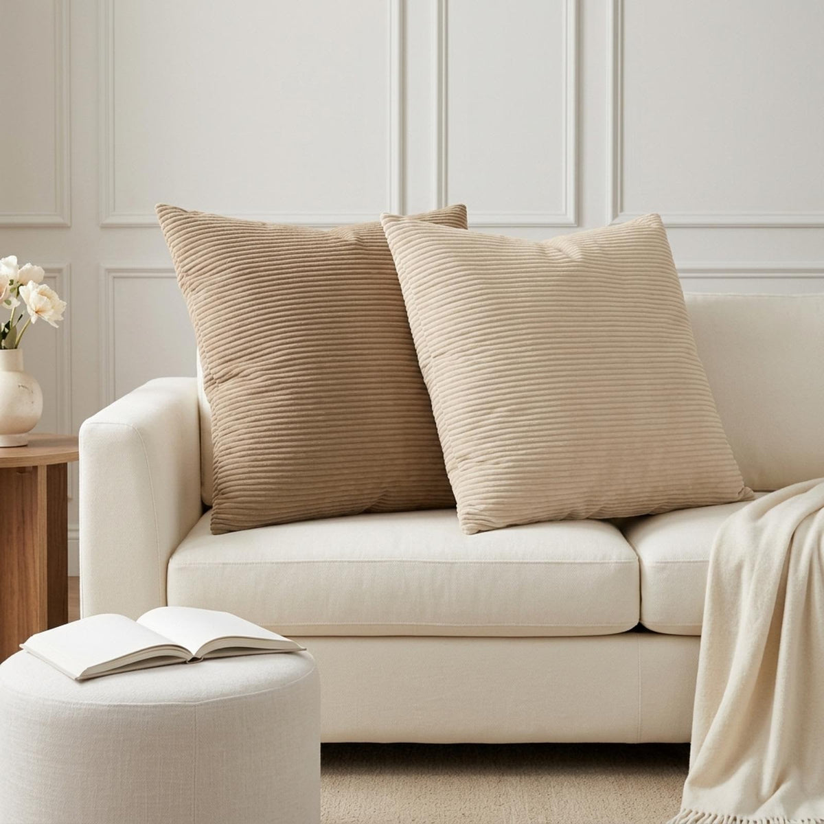 Cushion Cover 2 pcs HEERLEN Taupe 70 x 70 cm Corduroy