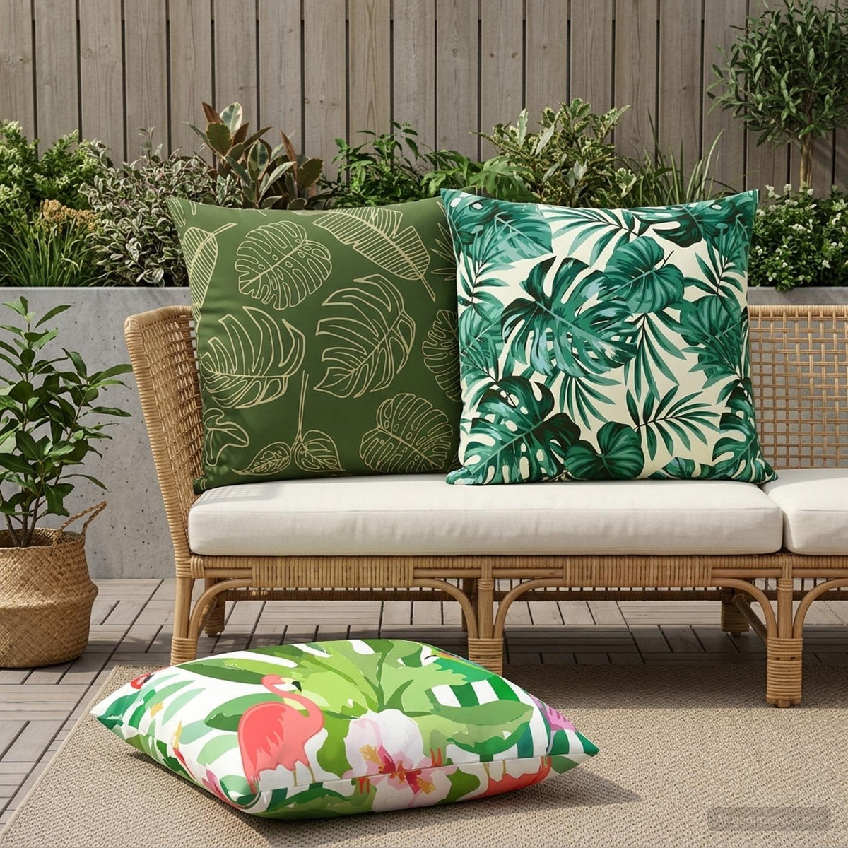 Cushion with Pillow HEERLEN 2 pcs Leaf Pattern Polyester