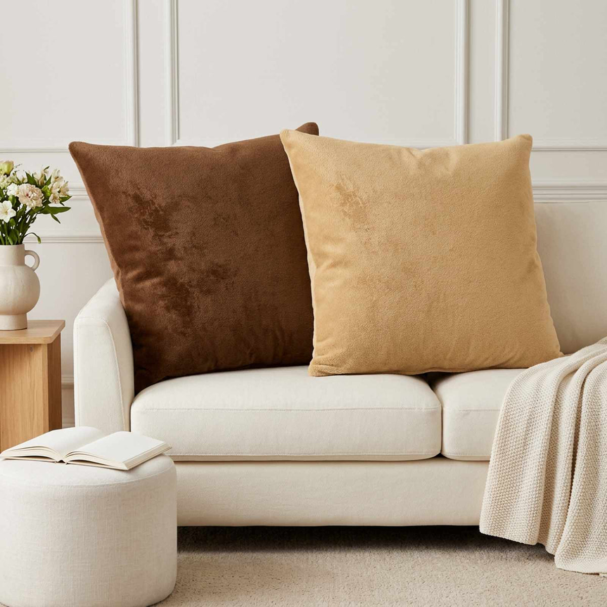 Cushion Cover 2 pcs HEERLEN Light Brown 80 x 80 cm Flannel