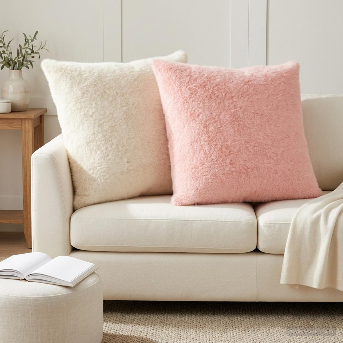Cushion Cover 2 pcs HEERLEN White 80 x 80 cm Faux Rabbit Fur
