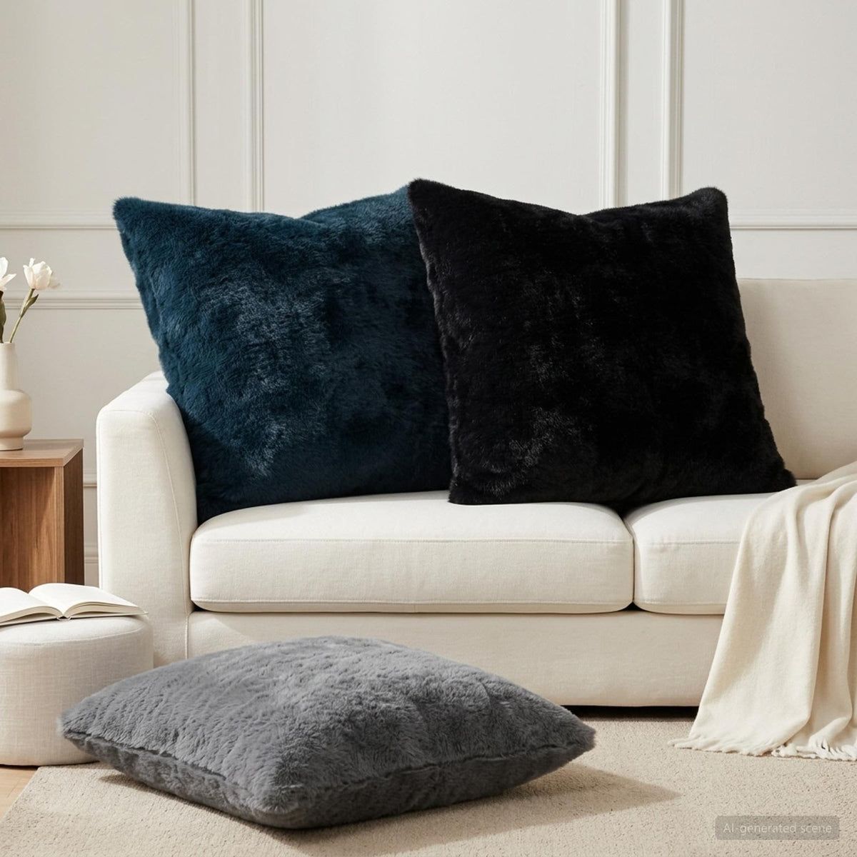 Cushion Cover 6 pcs HEERLEN Black 70 x 70 cm Faux Rabbit Fur