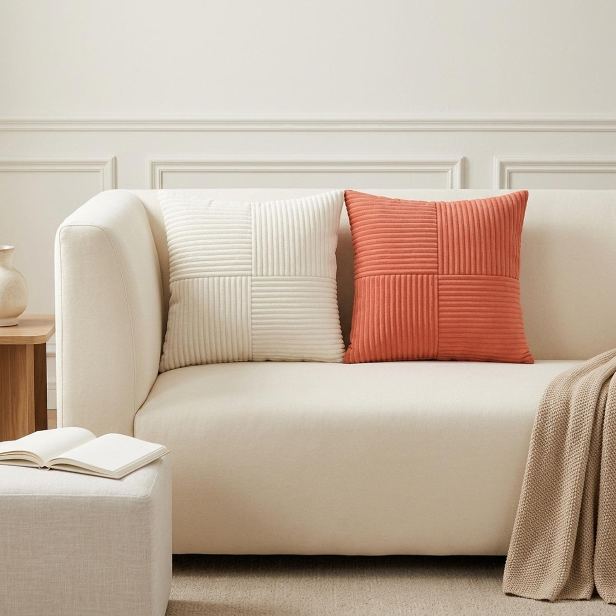 Cushion Cover 12 pcs ALMELO Cream 40 x 40 cm Corduroy