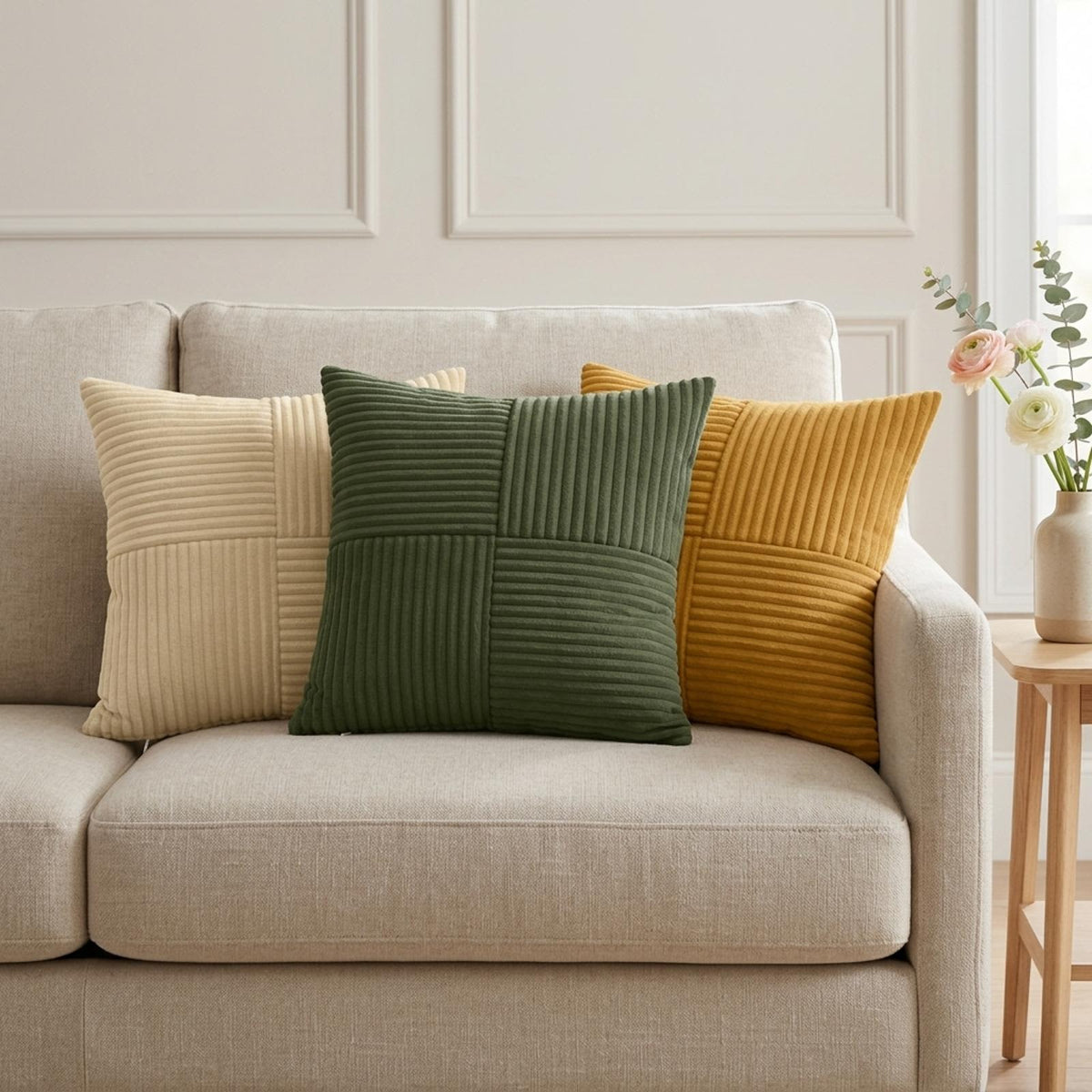 Cushion Cover 6 pcs ALMELO Green 35 x 35 cm Corduroy