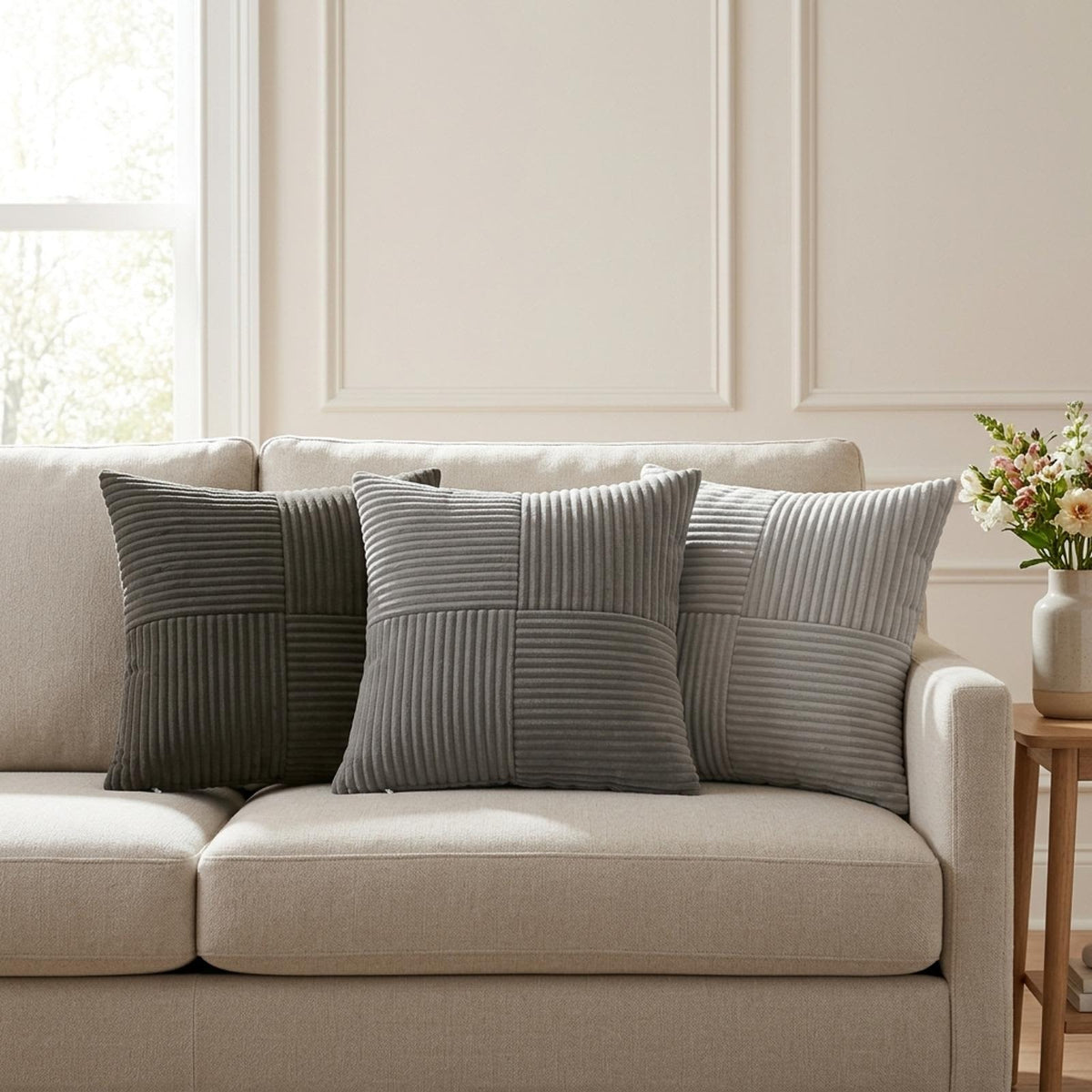 Cushion Cover 6 pcs ALMELO Anthracite 30 x 30 cm Corduroy