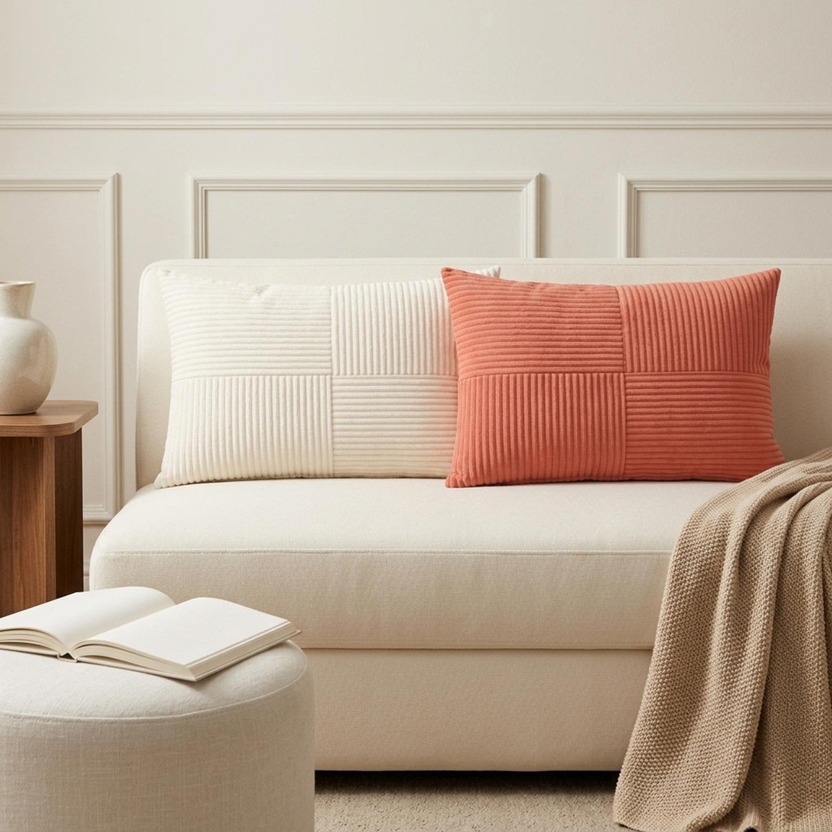 Cushion Cover 6 pcs ALMELO Cream 30 x 50 cm Corduroy