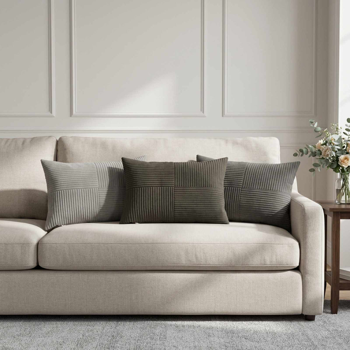 Cushion Cover 6 pcs ALMELO Dark Grey 40 x 60 cm Corduroy