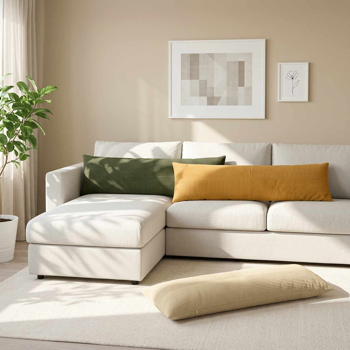 Cushion Cover ALMELO Yellow 40 x 145 cm Corduroy