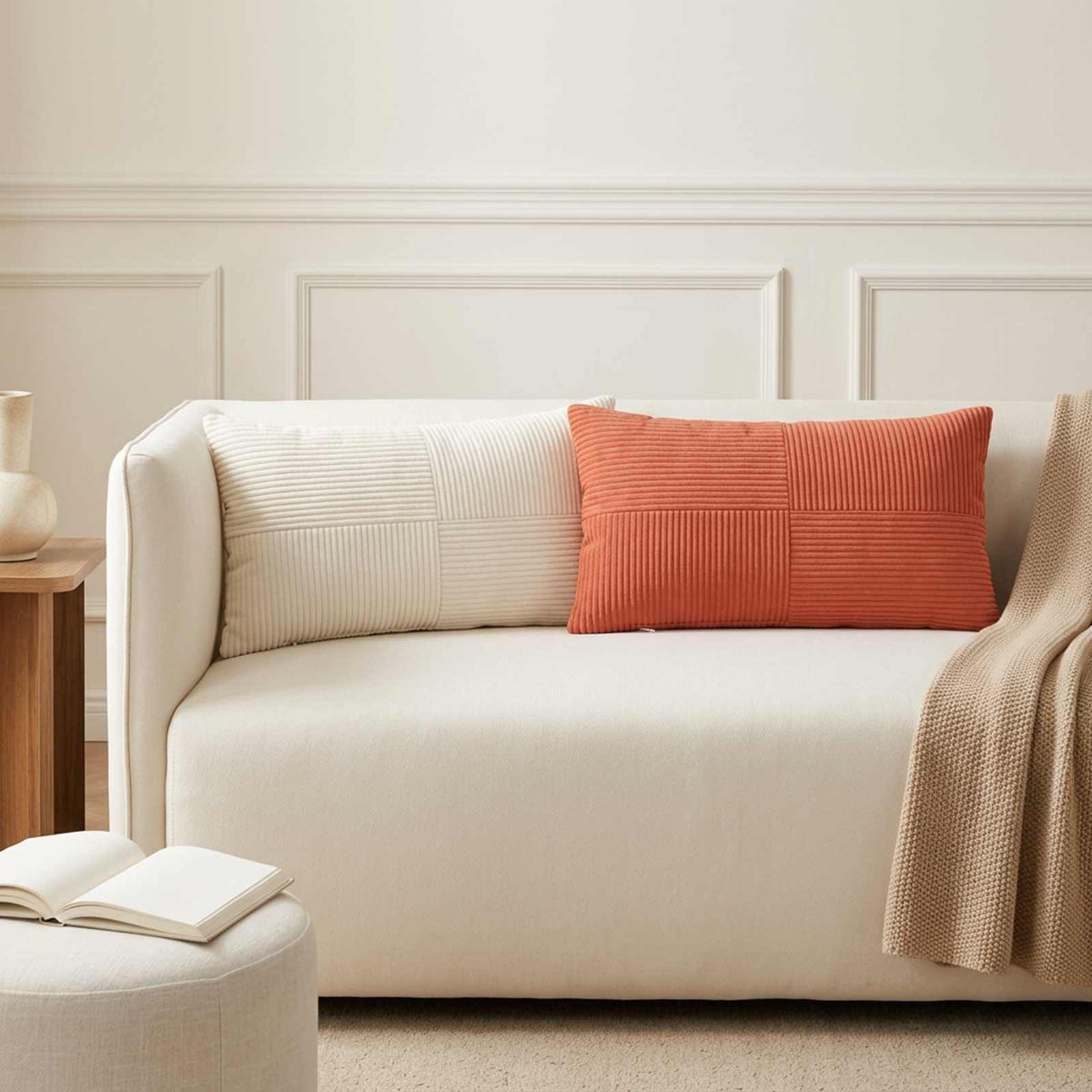 Cushion Cover 6 pcs ALMELO Cream 40 x 80 cm Corduroy