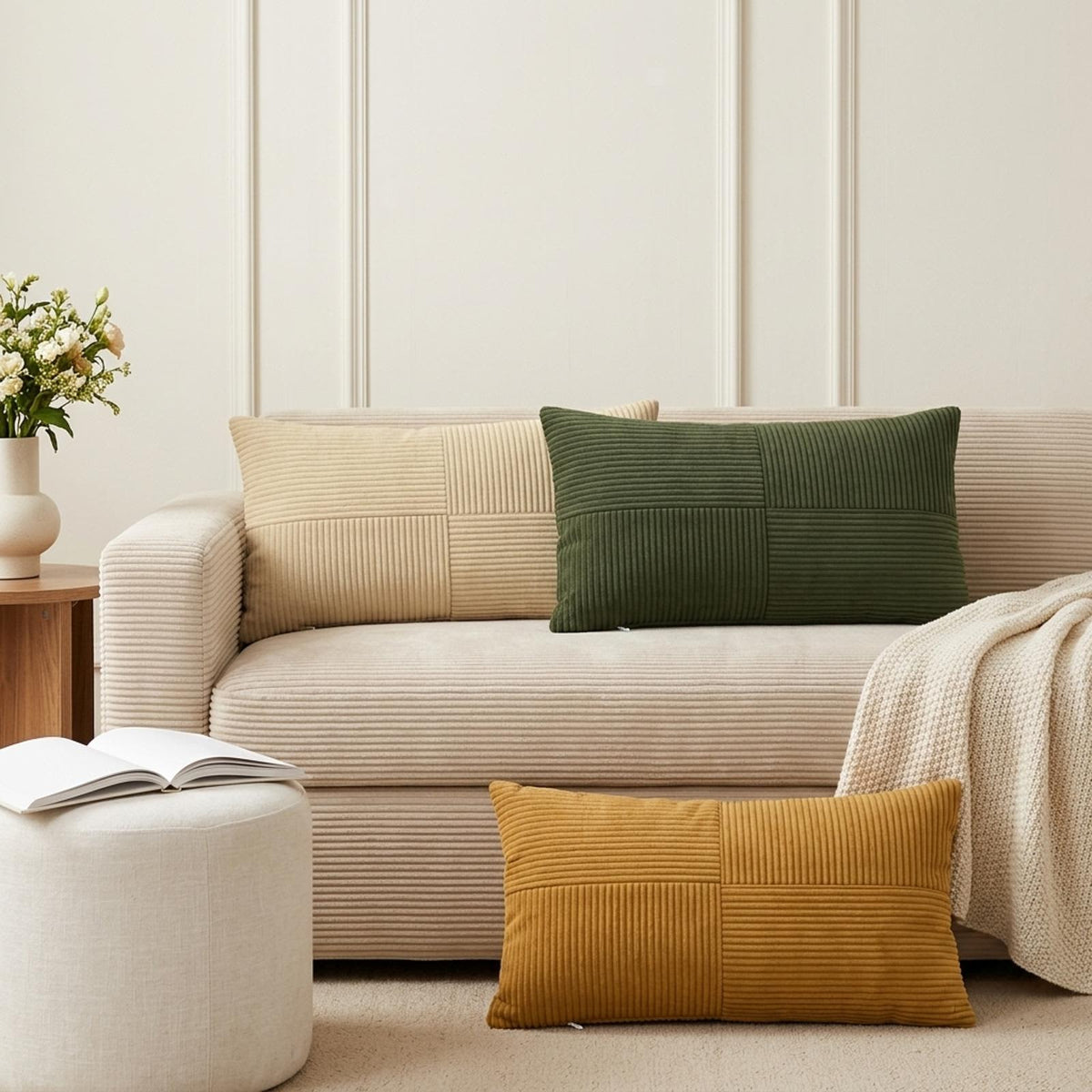 Cushion Cover 12 pcs ALMELO Yellow 40 x 80 cm Corduroy