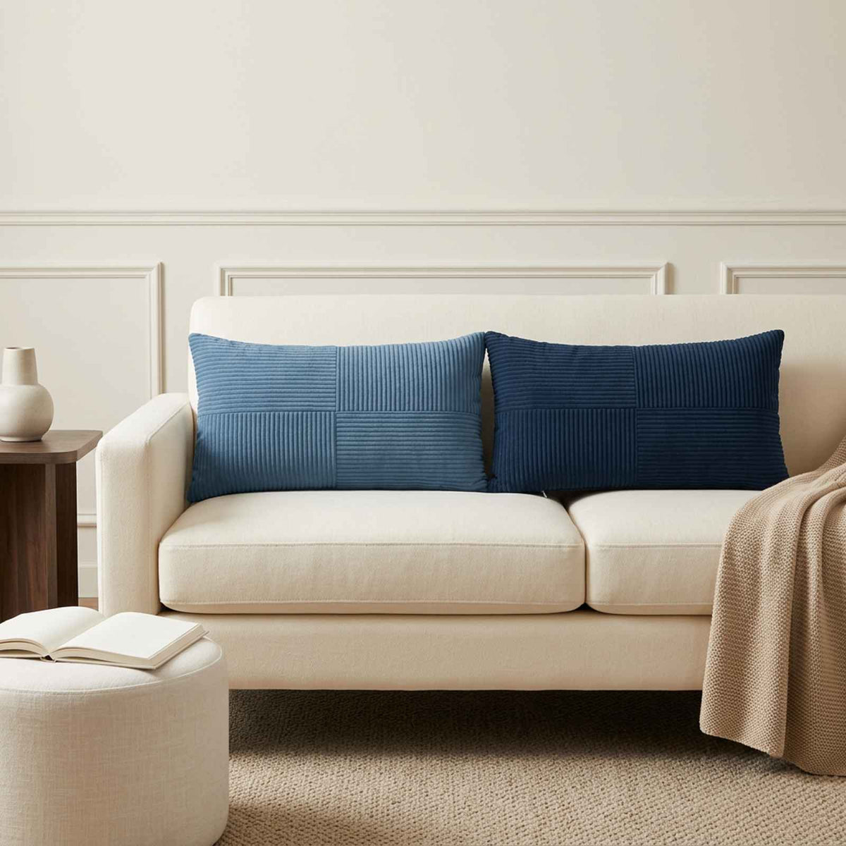 Cushion Cover 12 pcs ALMELO Navy Blue 40 x 80 cm Corduroy