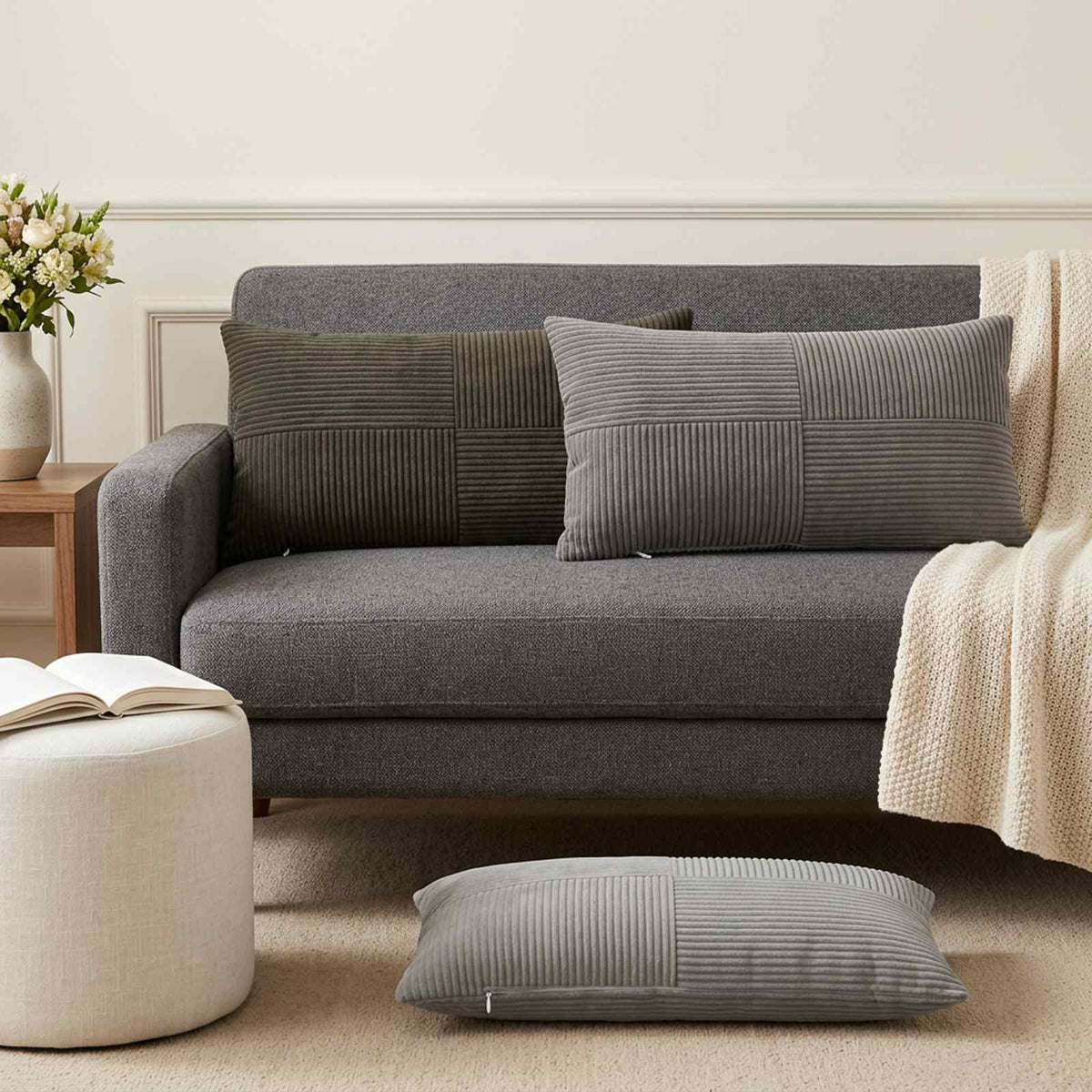 Cushion Cover 6 pcs ALMELO Light Grey 40 x 80 cm Corduroy