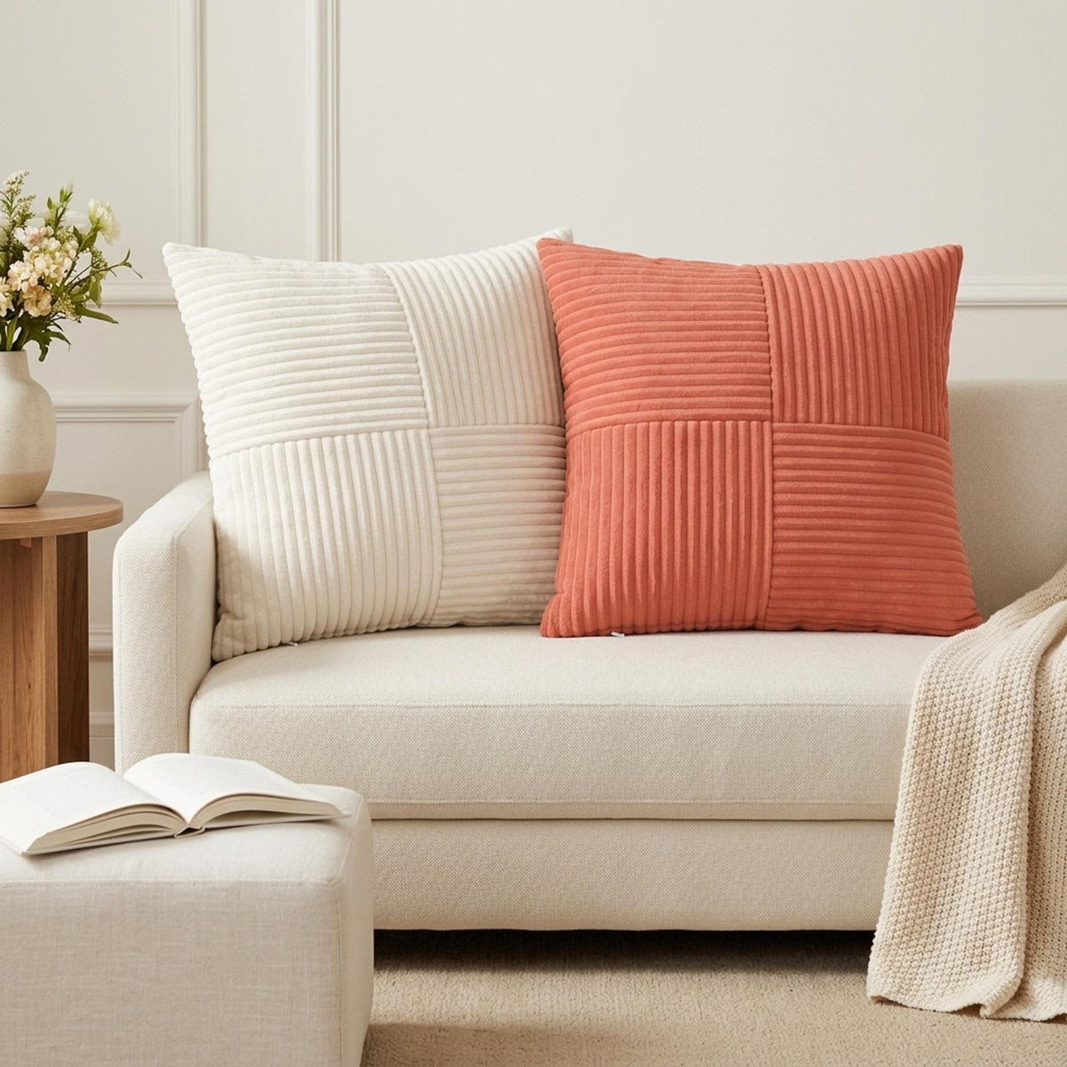 Cushion Cover 12 pcs ALMELO Cream 50 x 50 cm Corduroy