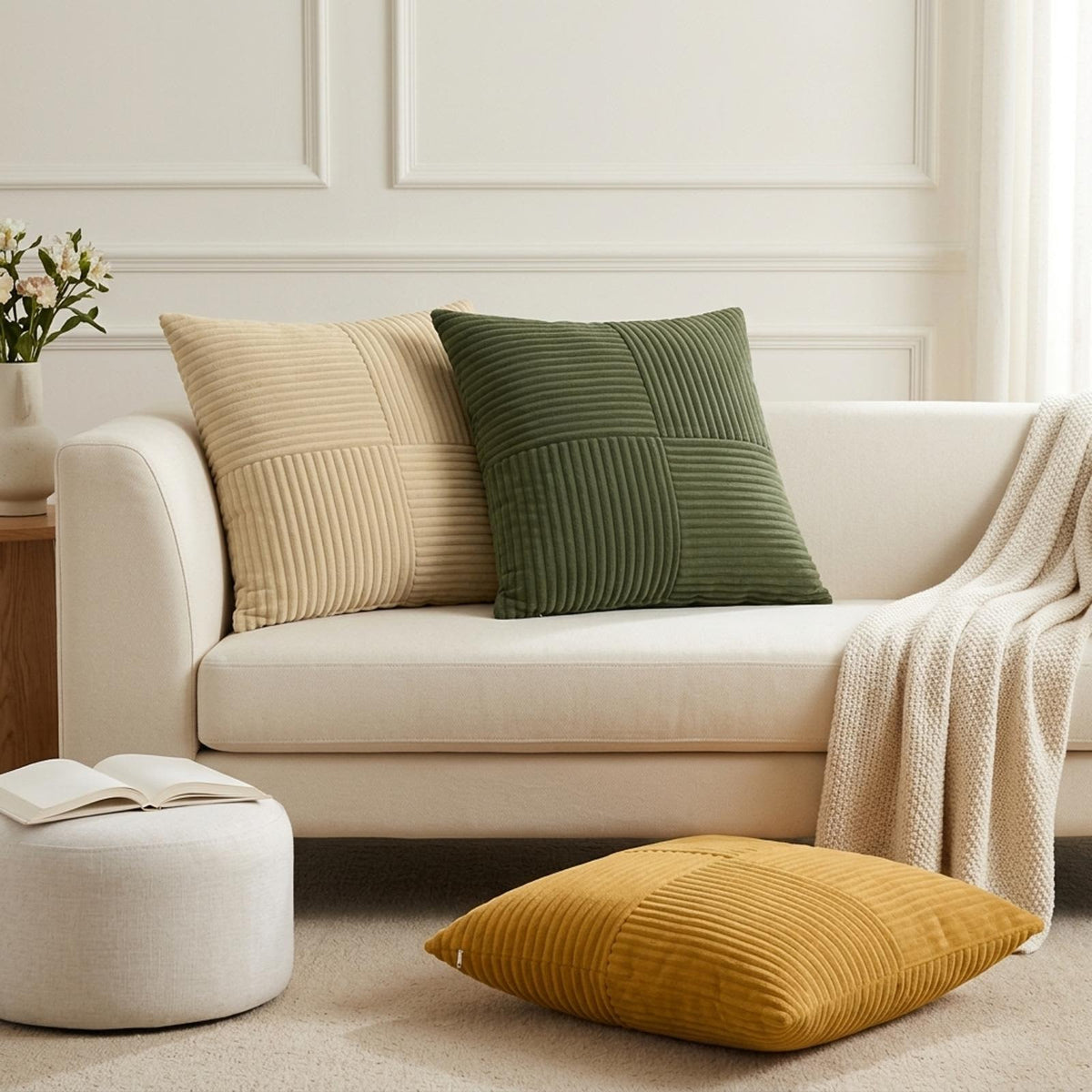 Cushion Cover 6 pcs ALMELO Grey Green 50 x 50 cm Corduroy