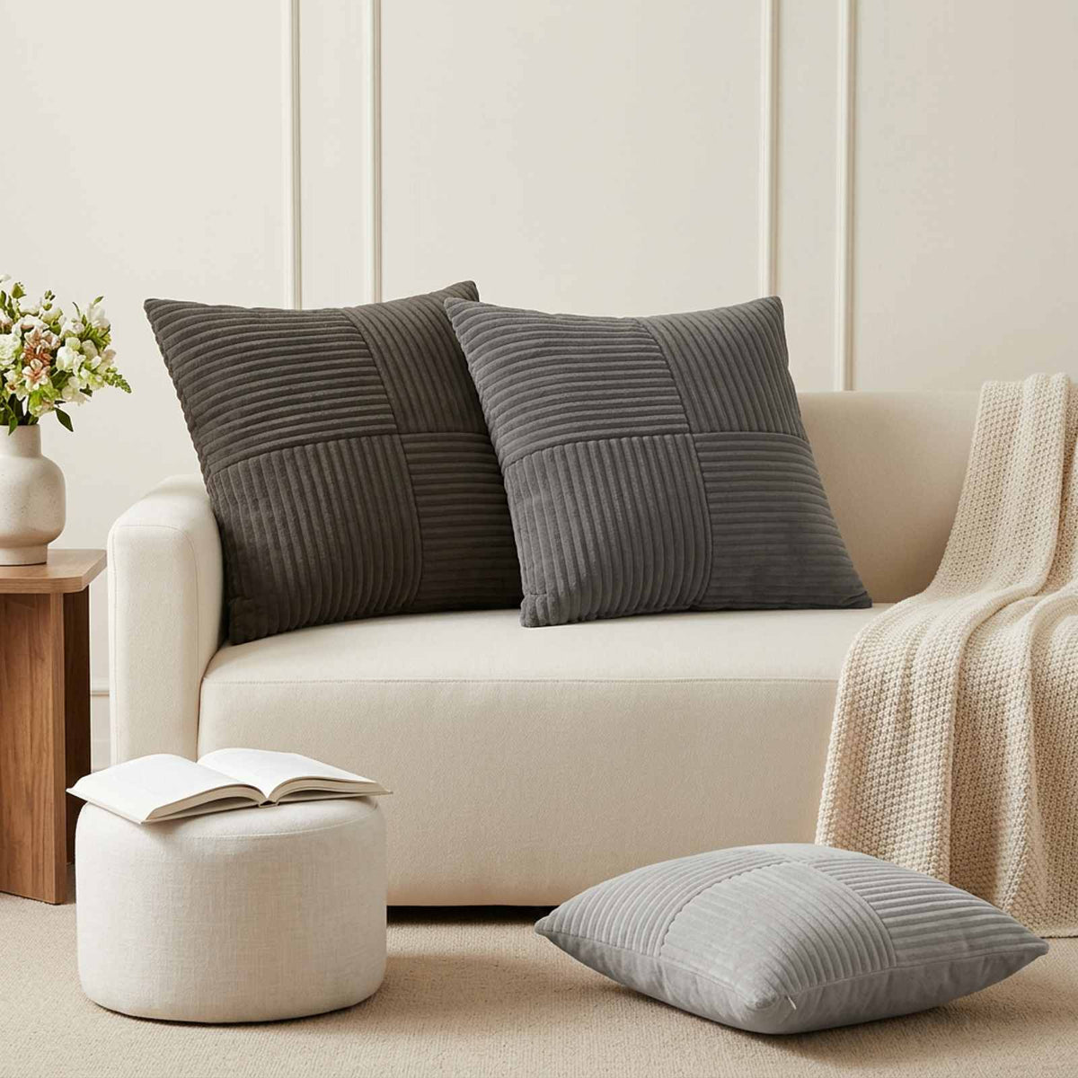 Cushion Cover 6 pcs ALMELO Anthracite 45 x 45 cm Corduroy