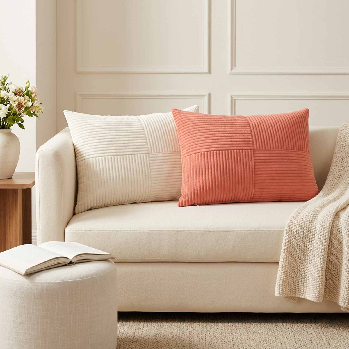 Cushion Cover 6 pcs ALMELO Cream 50 x 70 cm Corduroy